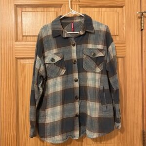 Blue and Brown Plaid Button-Up Shirt